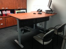 Ecotech Electric Sit And Stand Desk. Modesty Panel. Combined With Fixed Height Return